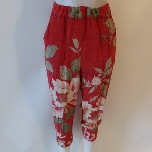 Womens By Walid Red Olive Green Taupe Pure Silk Tropical Drawstring Pants S